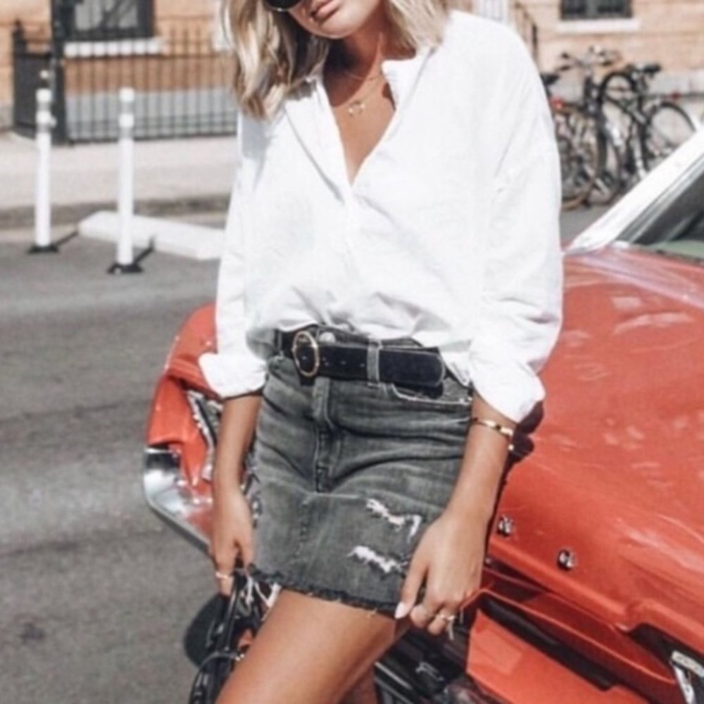Hudson I Vivid Summer Mini Skirt in Black Cut Off Aged Cotton Jeans Frin…